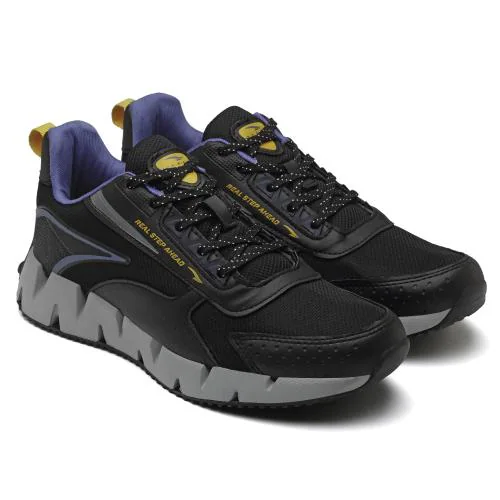 Asian Zigzag Black Sports Running Shoes for Men