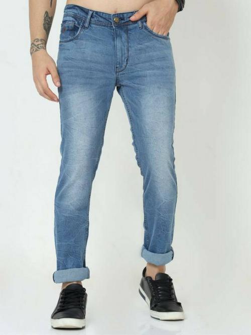 Vudu Men Blue Solid Cotton Slim Jeans Size 30