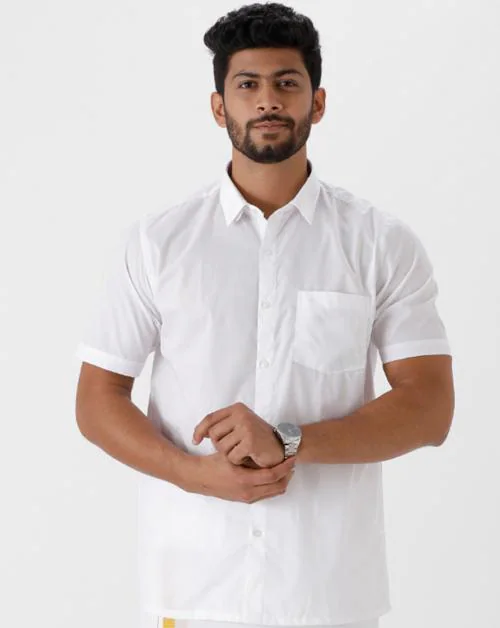 Buy Ramraj Men White Solid Cotton Shirts Online at Best Prices in India ...