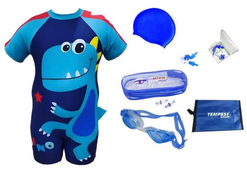 TEMPEST Girls Swimming Kit| Swimming Costume | Swim Suit Set| Swimwear | Swimming Dress | One-Piece Swimwear | Kids Swimsuit Boys Swimming Dress Goggles Cap Ear Plug Nose Clip with KIT Bag