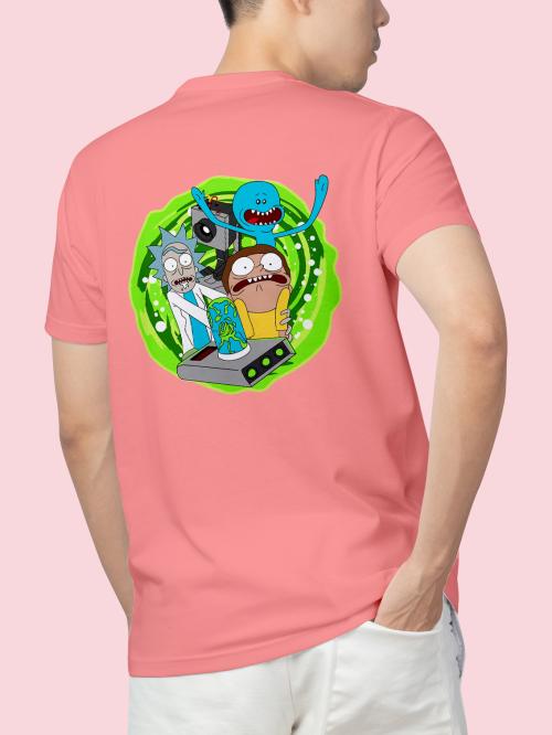 BLISSINK RICK AND MORTY Front And Back Printed Coral Cotton Tshirt for Men