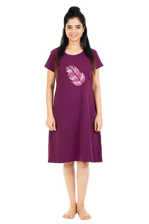 Yi Youthiconz - Inspiring Youth In You Store Women Purple Solid Cotton Single Nighty (Xxl)