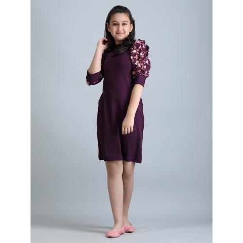 C.J FABRICS Girls Above Knee Party Dress (Purple, Fashion Sleeve)
