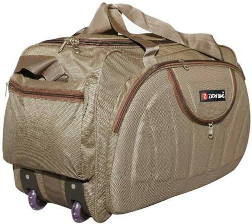 Zion Bag Brown Polyester Waterproof Strolley Duffel Bag With Two Wheels, 60 L