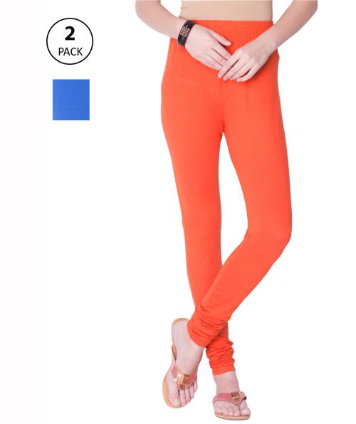 Dollar Women's Missy T-Blue and Orange Color Combo Pack Churidar Leggings