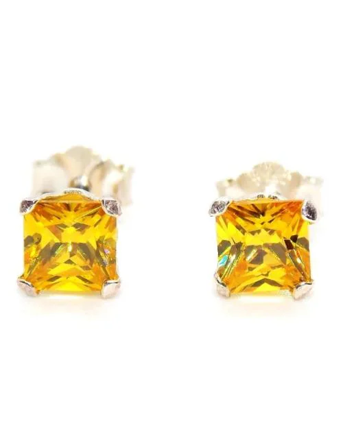 Jaipur gemstone - Natural & Effective stone Yellow Sapphire Silver Plated Stud Earrings