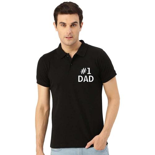 Funky Store Polycotton Fathers Day #1 Dad Printed Men's Polo Tshirt For Dad