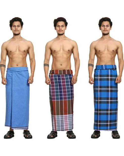 Buy GOWRI TEX Men Multicolor Checkered Pure Cotton Stitched Lungi