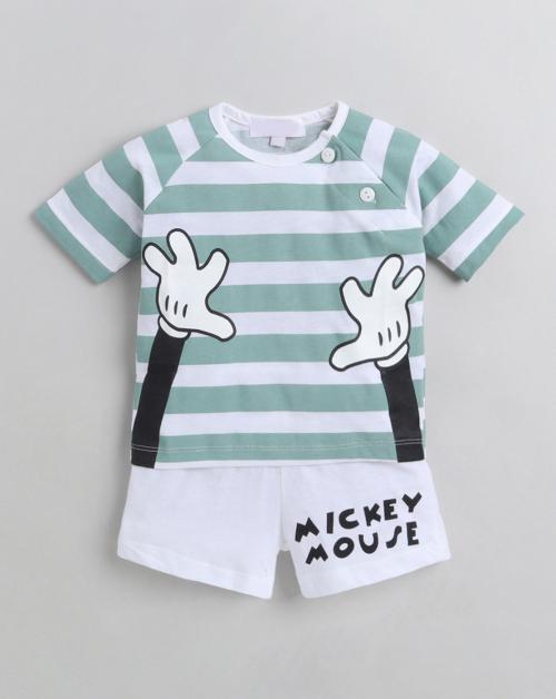 Hopscotch Baby Boys Cotton Stripe Print T-shirt And Shorts Set In Blue Colour For Ages 9-12 Months (CIH-2952775)