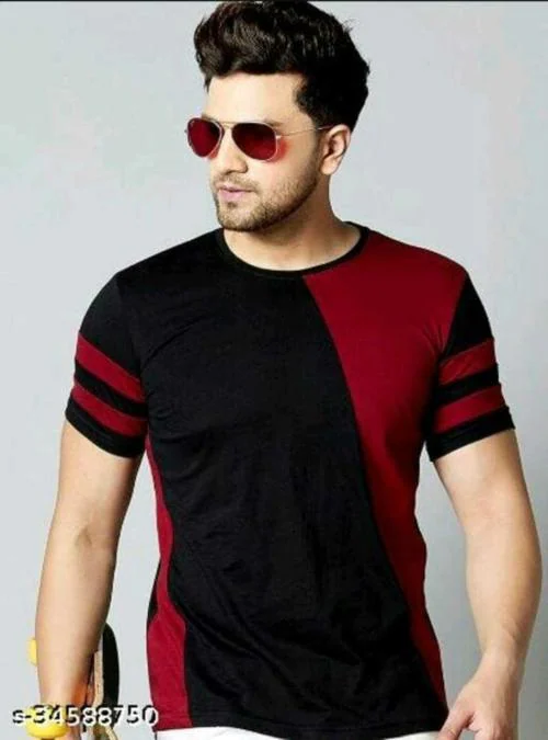 Quity Fashion Half Sleeve Round Neck Double Shade T shirt For Men - Maroon