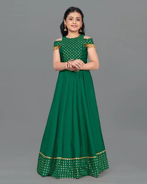 Buy Fashion Dream Girls Green Foil Printed Taffeta Dress Dresses