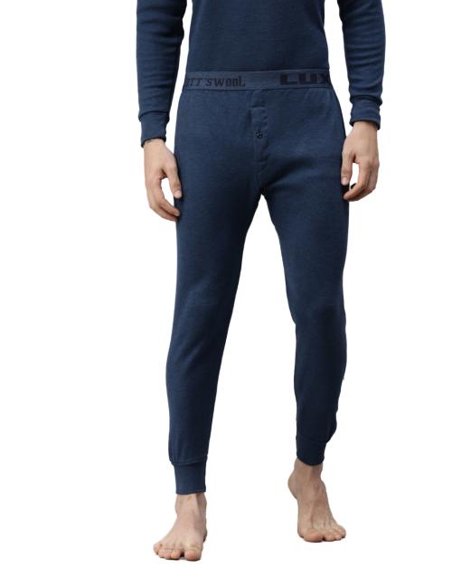 LUX COTT'S WOOL Men's Blue Solid Cotton Blend Thermal Trouser