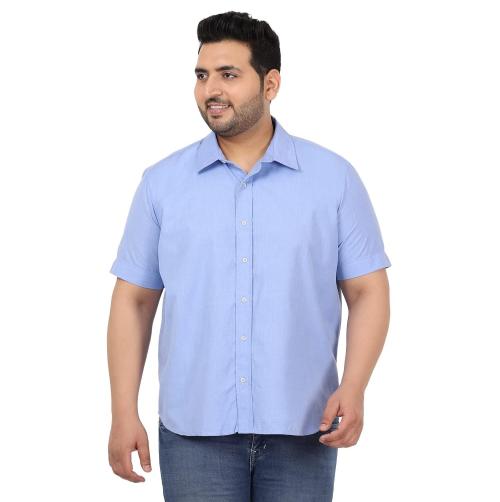 plus panda Sky Blue Collar Neck Half Sleeve Shirt for Plus Size