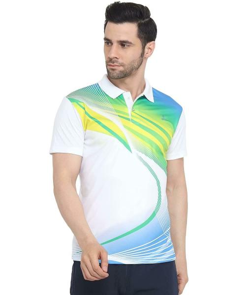Efito Men White and Green Printed Polyester T-shirt
