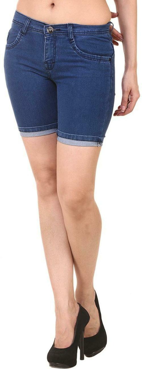 KEX Solid Women Denim Dark Blue Denim Shorts