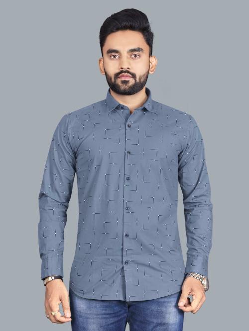 Buy Adwyn Peter Men Blue Printed 100 Cotton Single Shirt Online at