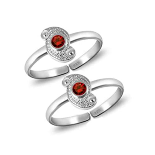 Styleejewel Silver Metal Garnet Stone Toe Rings For Women-Sjtr72G