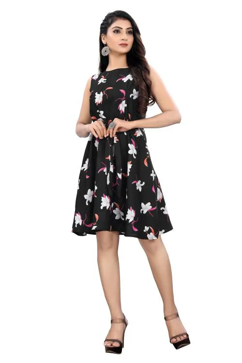 Kremiza Women Black Fit And Flare Crepe Dress