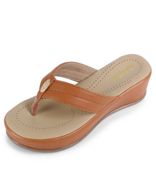 Lotusfeet Classic Comfortable womens Platform Heels Slippers Casual Modern Design Fashion Sandals For Women Mid-Heel Sandals Flip-Flops Regular Wear Comfortable Slipper for Girls 37 Euro Tan