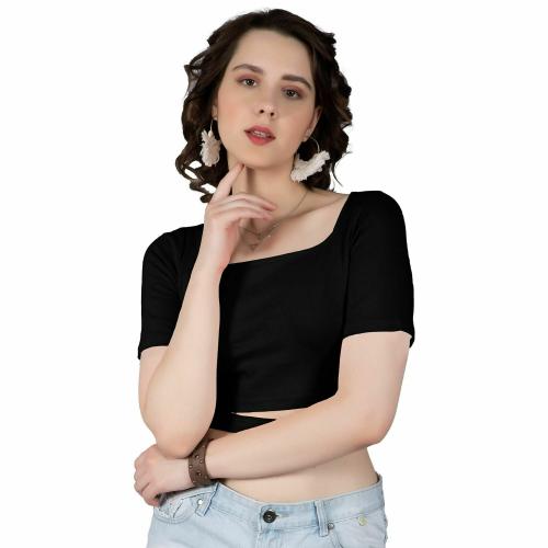 Buy Ad2Cart Women Black Cotton Va4436 Square Neck Crop Top (Xs) Online at Best Prices in India