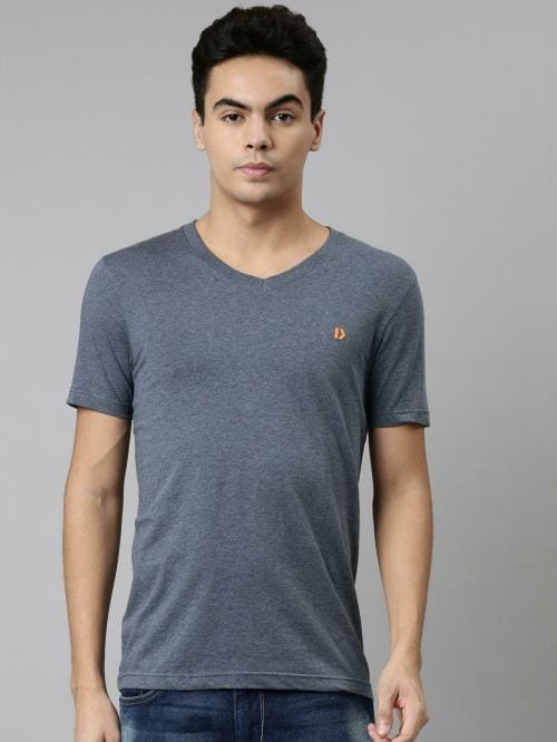 Dixcy Scott Maximus Men's Grey Solid Cotton Blend V Neck T-shirt