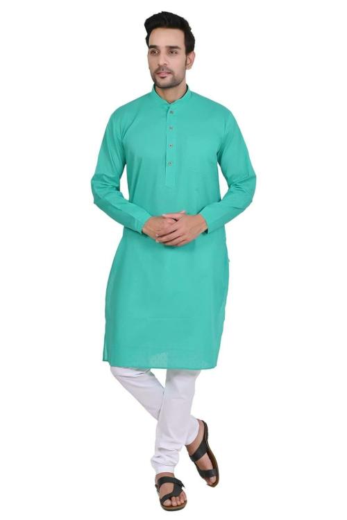 Sheriff Men's Cotton SolidLight Green Kurta with Cotton Aligarhi Pyjama|Men's Kurta Pyjama|Festive Kurta Pyjama|