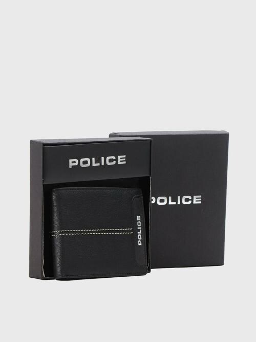 Police Black And Brown Leather Two Fold Men Wallet