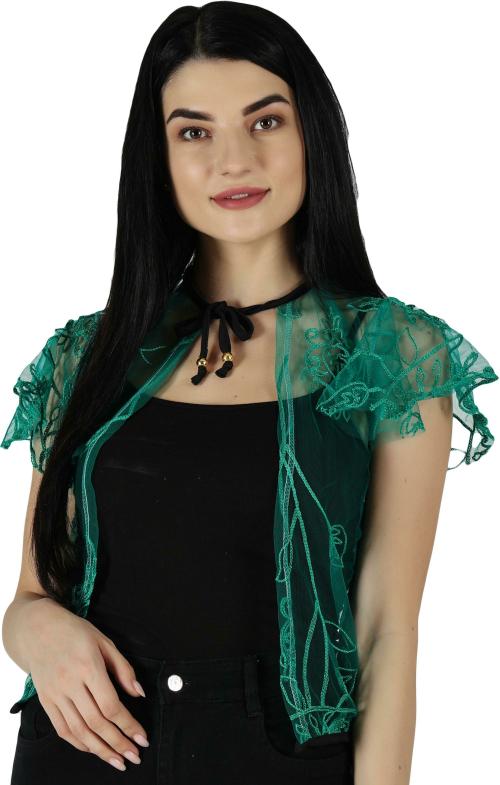 DGDNDY Women Green Self Design Net Shrug (40)