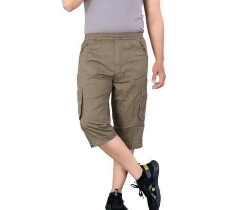 USIGO Men's Cargo Cotton Zipper 5 With Side Pocket Capri For Men-KHAKI