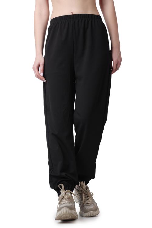 Popwings Women Casual Black Solid Twill Joggers ! Black Women Essentials High Rise Self Design Women Joggers