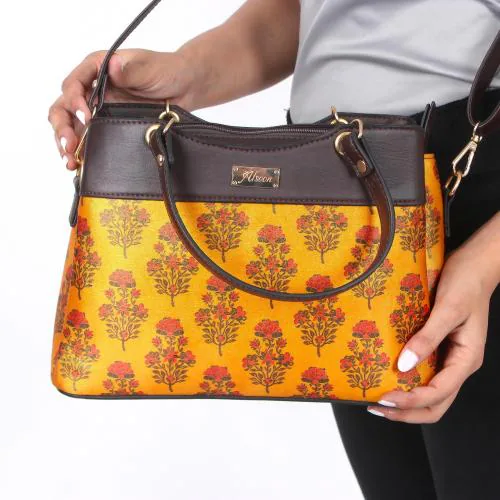 Afsoon Yellow Pu Printed Sling Bag For Women