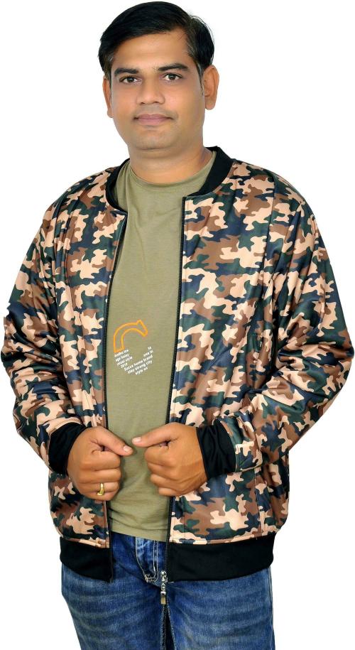 Estro Men Multicolor Printed Fleece Bomber Jacket