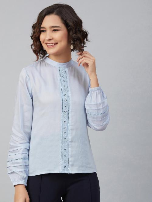 CARLTON LONDON Women Blue Embroidered Pure Modal Top