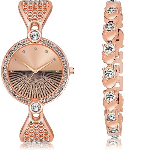 GROOT Modish Collegian Bracelet Bangle Chain And Bracelet Rose Gold Colour Analog Metal Belt 2 Watch Combo For Women And Girls - GM249-GX4