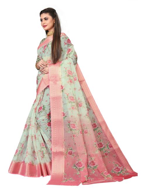 Pisara Woman's Green Solid Banglori Silk Saree