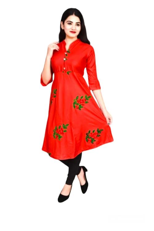 VIBRANCE Floral Print Frock Kurti With Legging | Black Rayon Kurti With Legging | Kurti Set | Rayon Kurti | Summer Wear Kurti For Women's | Pack of 1 (Red_XXL)