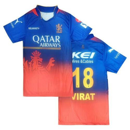 BUY THAT TRENDZ Virat 18 RCB Cricket IPL 2024 Jersey Cricket Team Half Sleeve Tshirt For Mens Blue XX-Large