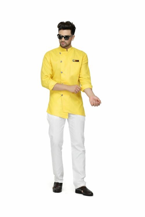 RYLEN Yellow Short Kurta With Pant, Designer Kurta, Pure Cotton Kurta