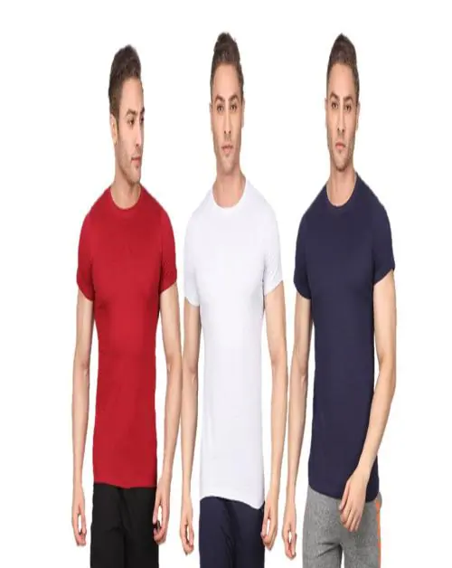 Chromozome Men Ecru-Nvy-Red Solid Cotton Pack of 3 Tshirts