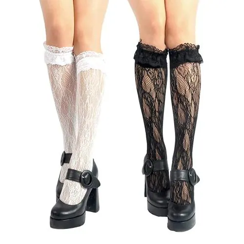 PALAY Girl White And Black Lace Knee Length Socks