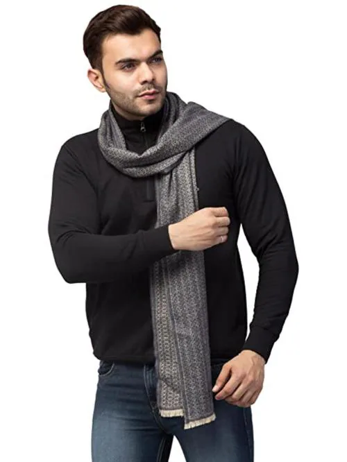 Tweedle Men Blue Wool Jacquard Design Muffler For Winters 13 x 75 inches