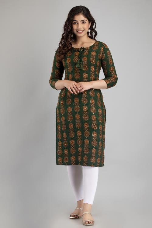 Sreejaa Women Printed Straight Dori Tassels Latest Fit Kurta