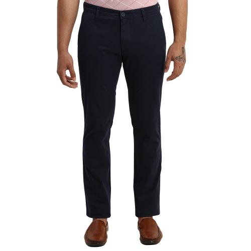 Buy Parx Tapered Fit Solid Dark Blue Trouser Online at Best Prices in ...