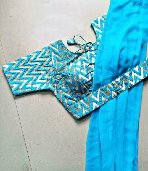 DRIZOMIZ Women Light Blue Solid Georgette Saree (One Size)