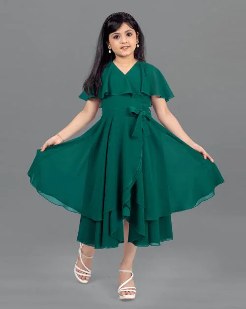 Fashion Dream Girls Dark Green Solid Georgette Pack Of 1 Frock | Dresses | Kids Wear | Girls Dress | Kids Dress | Frock | Frock Girls | Girls Frock | Dresses For Girls | Kids Girl Dress | Frock For Girls