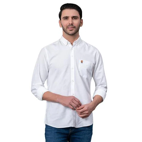 Red Tape White Solid 100% Cotton Full Sleeve Men's Shirt