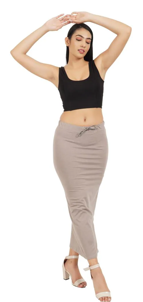 FEMULA Lycra Blend Cotton Saree Shapewear Petticoat for Women and Girls, Skirts Shapewear Dress for Saree (MOUSE GREY Size L)