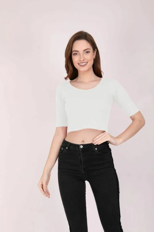 Buy THE BLAZZE Women's Cotton Scoop Neck Elbow Sleeves Crop Top Online