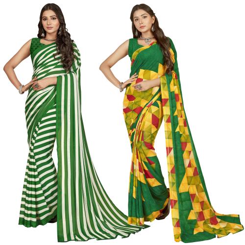 Anand Women Multicolor Self Design Pattern Georgette Pack of 2 Saree With Blouse