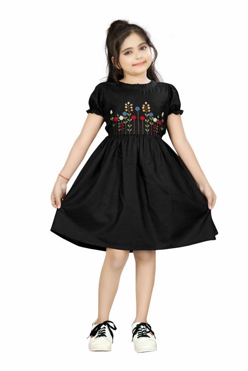 RK MANIYAR Presents Embroidered A-Line Dress For Girls ( Black )